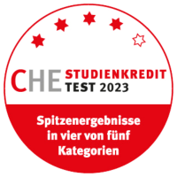 Im CHE Studienkredit Test 2023 haben wir Spitzenergebnisse in vier von fünf Kategorien erhalten.